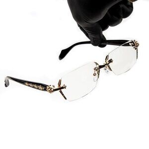 Retro Gothic Cross Style  Edge Cut Rimless Clear Lens Gold Frame Eye Glasses